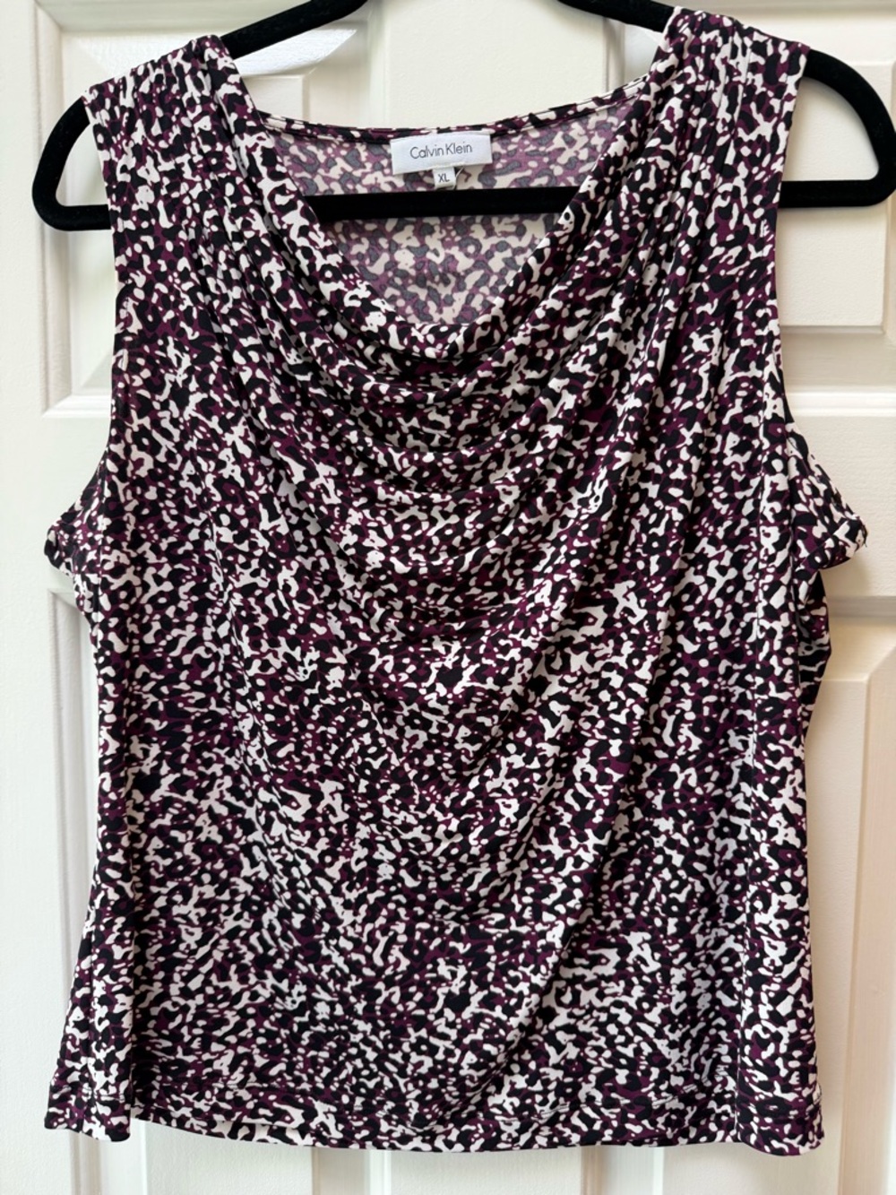 Calvin Klein Purple and White Printed Draped Neck